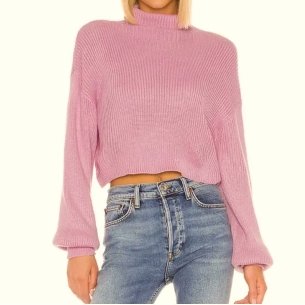 Superdown Oversize Boxy Cropped Turtleneck Puff Sleeve Sweater Pink Size Small